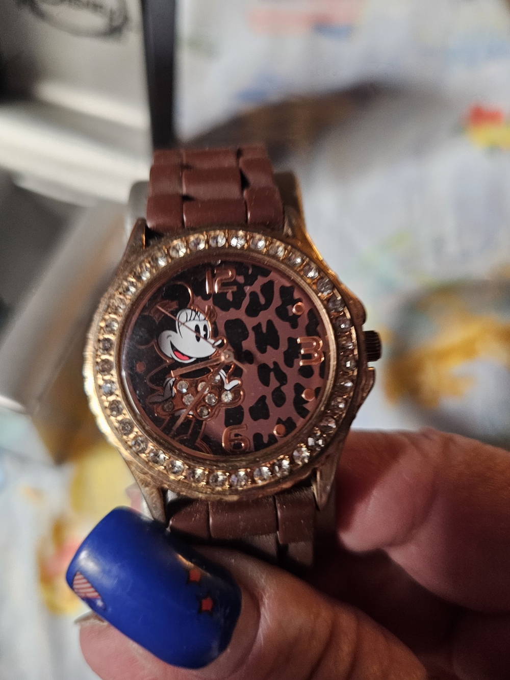 Disney Women's Rose Gold Tone Minnie Mouse Watch with Brown Strap